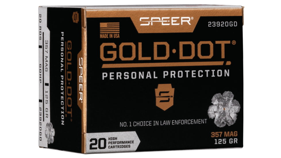 Speer Gold Dot Pistol Ammo, .357 Magnum, Gold Dot Hollow Point, 125 grain, 20 Rounds, 23920GD