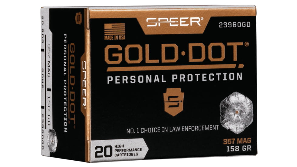 Speer Gold Dot .357 Magnum 158 Grain Gold Dot Hollow Point Centerfire Pistol Ammo, 20 Rounds, 23960GD