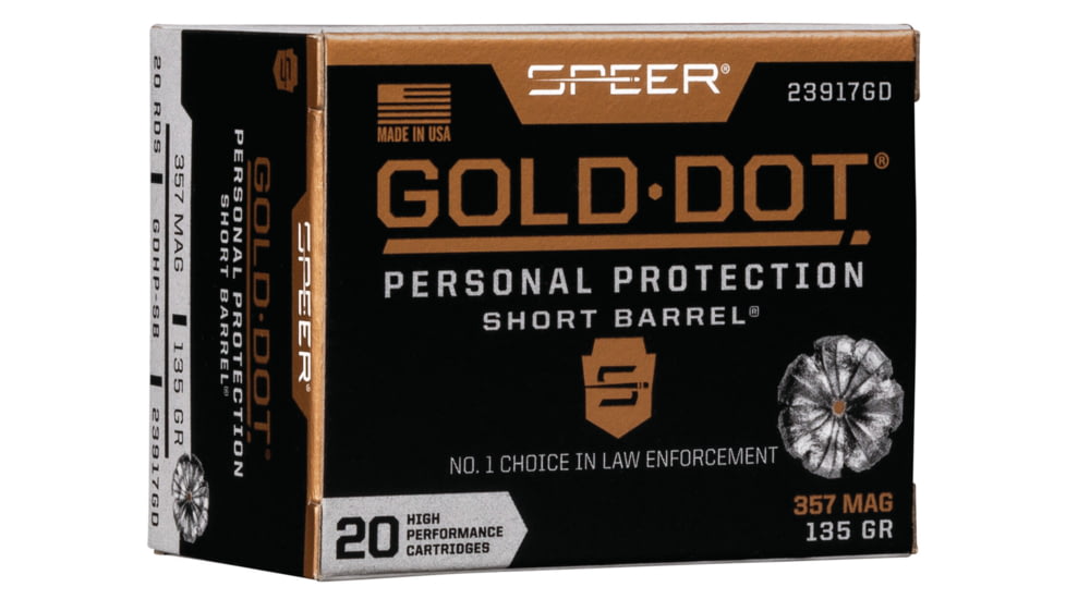 Speer Gold Dot .357 Magnum 135 Grain Hollow Point Short Barrel Centerfire Pistol Ammo, 20 Rounds, 23917GD