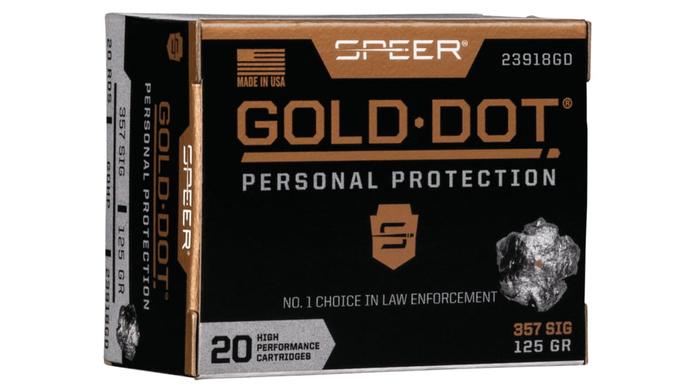 Speer Gold Dot Pistol Ammo, .357 SIG, Gold Dot Hollow Point, 125 grain, 20 Rounds, 23918GD