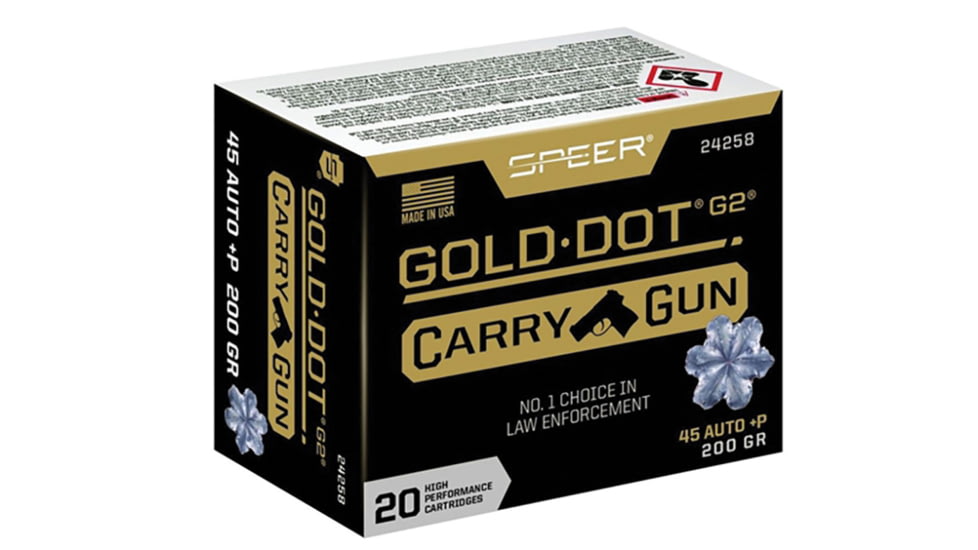 Speer Gold Dot .45 ACP +P 200 Grain Gold Dot Hollow Point Centerfire Pistol Ammo, 20 Rounds, 24258