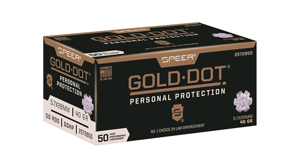 Speer Gold Dot 5.7x28mm 40 Grain Hollow Point Centerfire Pistol Ammo, 50 Rounds, 25728GD
