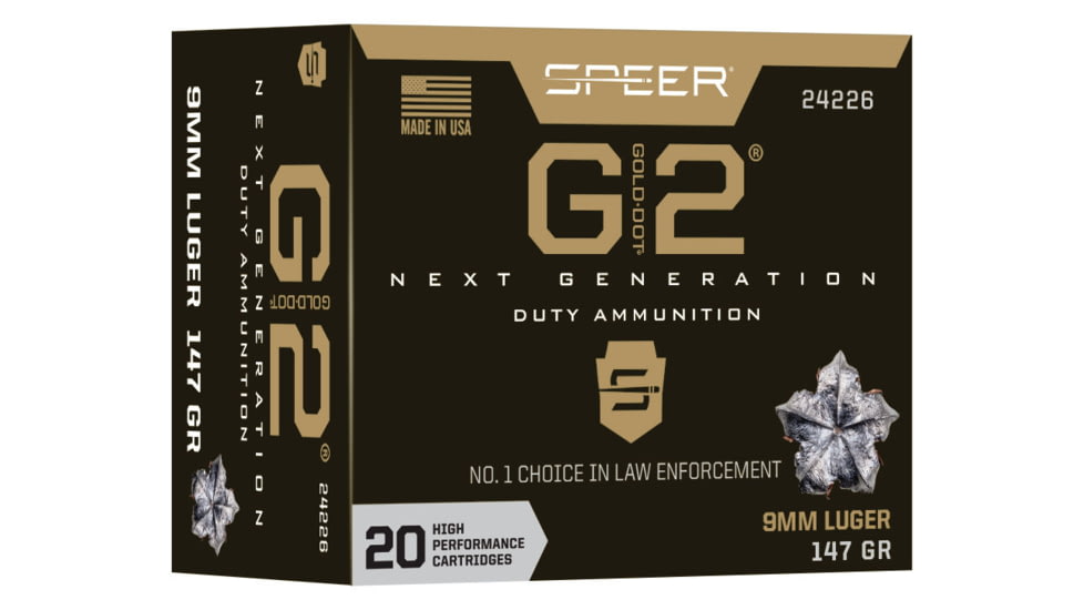 Speer Gold Dot 9 mm Luger 147 Grain Gold Dot G2 Pistol Ammo, 20 Rounds, 24226
