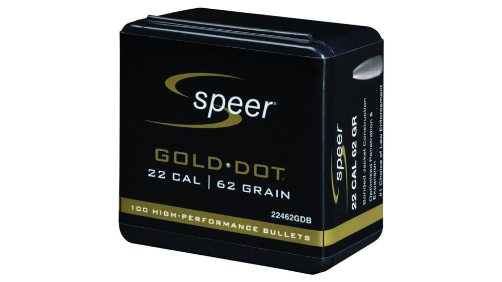 Speer Gold Dot Rifle Component Bullet .224 Rifle Bullet, 62 Grain, Soft Point, 100 Bullets, 22462GDB