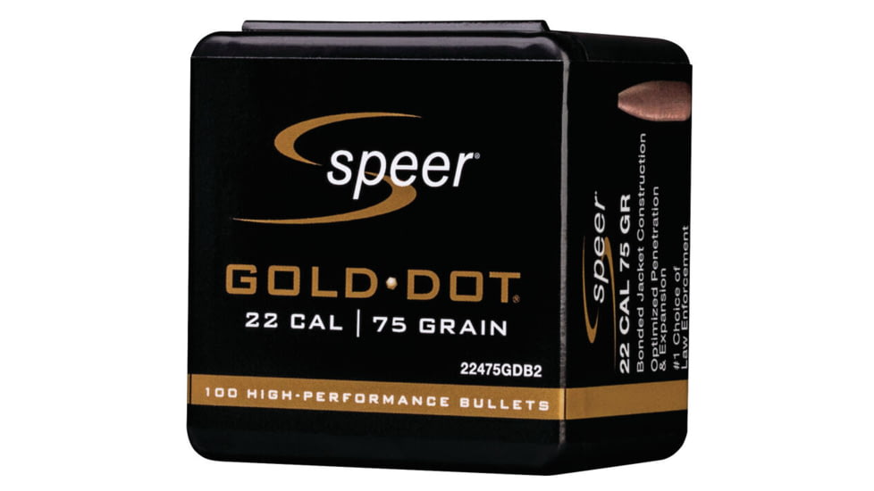 Speer Gold Dot Rifle Component Bullet .224 Rifle Bullet, 75 Grain, Soft Point, 100 Bullets, 22475GDB2