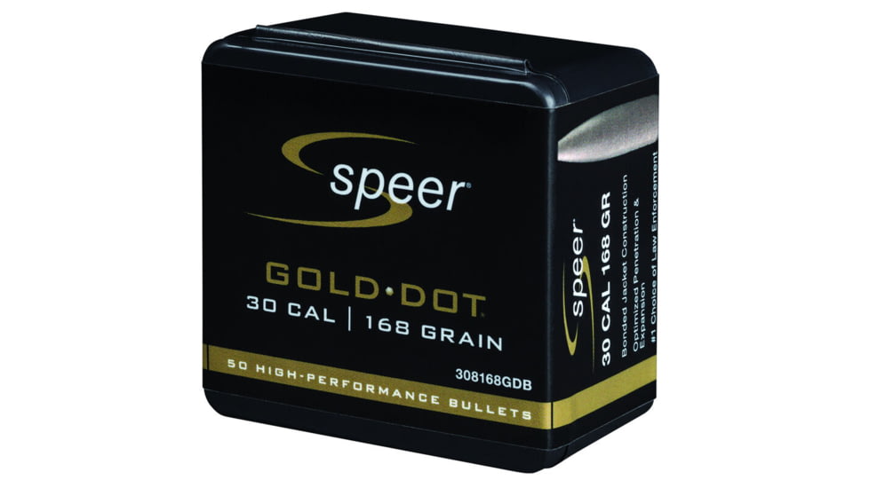 Speer Gold Dot Rifle Component Bullet .308 Rifle Bullet, 168 Grain, Soft Point, 50 Bullets, 308168GDB