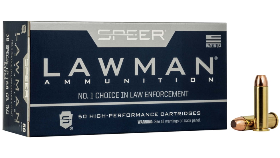 Speer Lawman Training .38 Special +P 158 Grain Total Metal Jacket Centerfire Pistol Ammo, 50 Rounds, 53750