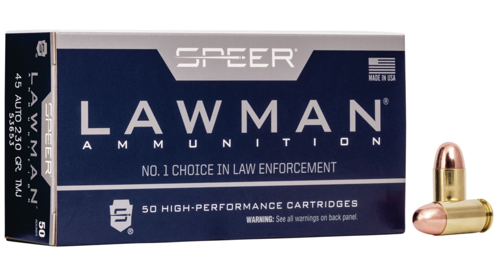 Speer Lawman Training .45 ACP 230 Grain Total Metal Jacket Centerfire Pistol Ammo, 50 Rounds, 53653