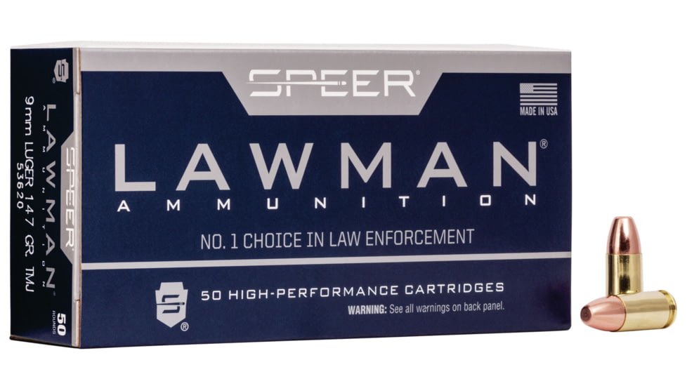 Speer Lawman Training 9 mm Luger 147 Grain Total Metal Jacket Centerfire Pistol Ammo, 50 Rounds, 53620