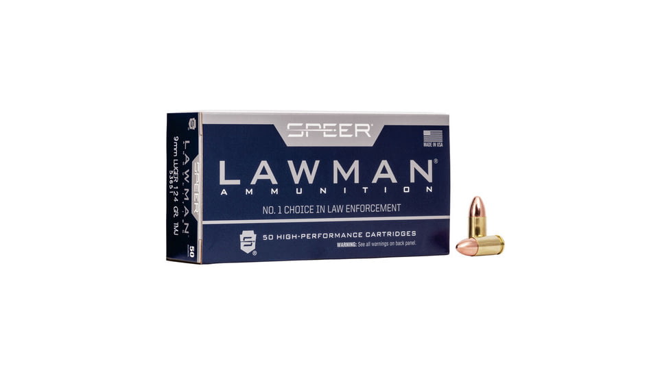 Speer Lawman Training 38 Special 125 Grain Total Metal Jacket Brass Cased Pistol Ammo, 50 Rounds, 53733