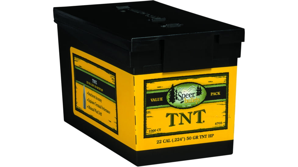 Speer TNT .224 Rifle Bullet, 50 Grain, Jacketed Hollow Point, 1000 Bullets, 4705