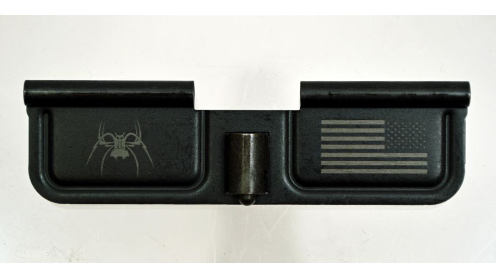 Spikes Tactical Ejection Port Door with Spider and Flag Engraving, Black SPKSED7010