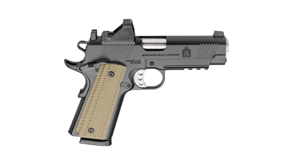 Springfield Armory 1911 Operator AOS Semi Auto Pistol, .45 ACP, 4.25 inch Barrel, Adjustable, Black, Stainless Steel, 8 Round Capacity, PO9228AOSPAC