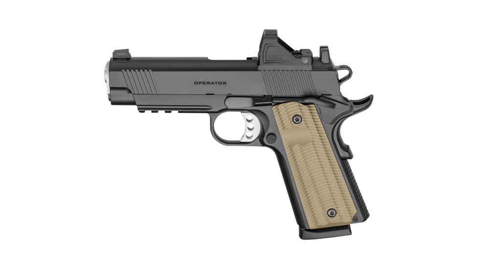 Springfield Armory 1911 Operator AOS Semi Auto Pistol, .45 ACP, 4.25 inch Barrel, Adjustable, Black, Stainless Steel, 8 Round Capacity, PO9228AOSPAC