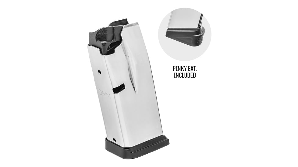 Springfield Armory Hellcat 9mm Luger 10 Round Pistol Magazine w/Finger Extension, Silver, 1 Pack, Steel, HC5910P-10RD