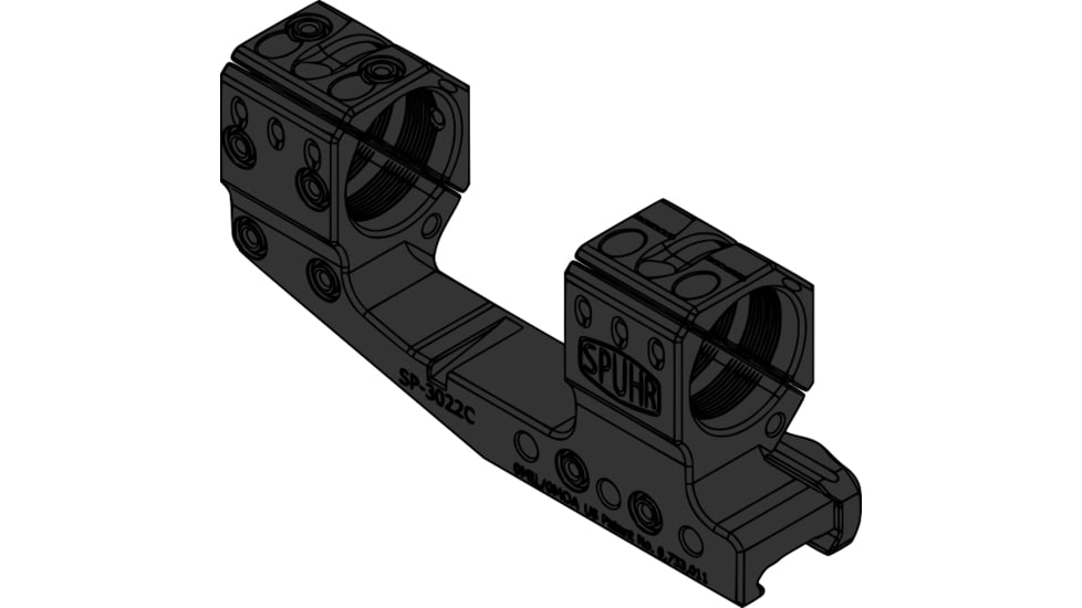 Spuhr Cantilever Scope Mount, 30 mm Tube, 38 mm, 0 Mil, Black, SP-3022CM