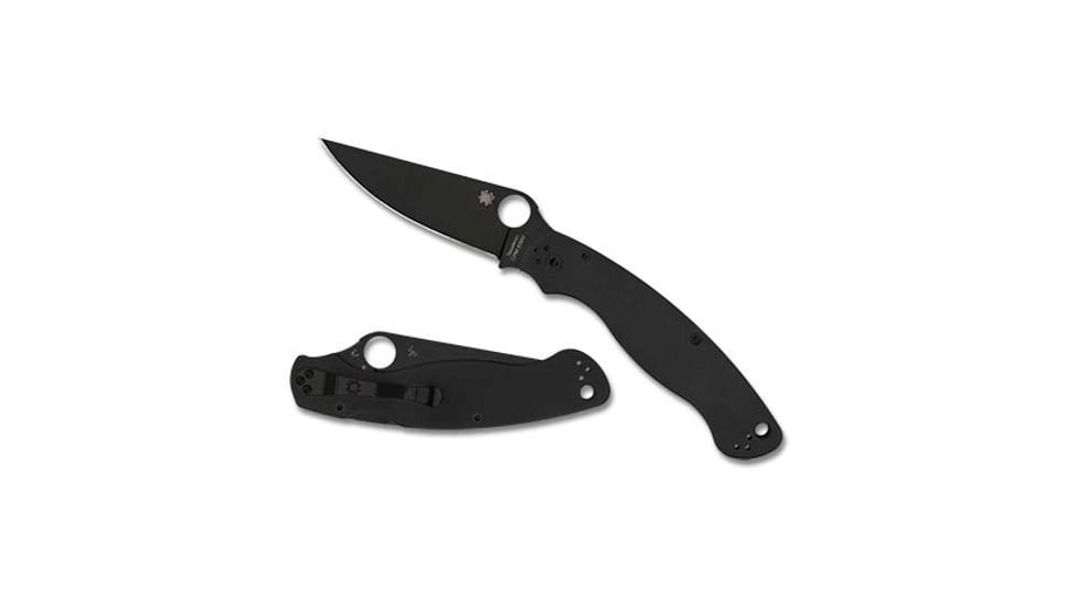 Spyderco Military 2 Folding Knife by Sal Glesser, 4in, Plain Black DLC CPM S30V, Drop Point Blade, Black Textured G10 Handle Includes Pocket Clip, C36GPBK2