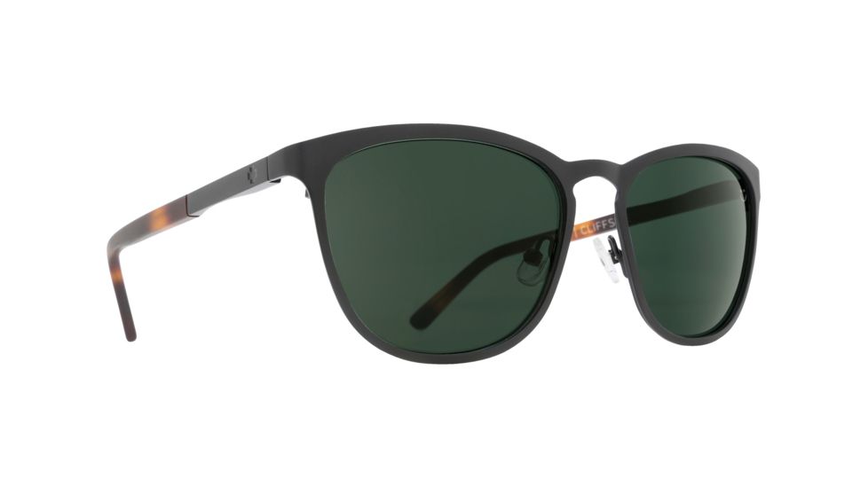 Spy Optic Cliffside Sunglasses, Matte Black/Matte Honey Tortoise Frame, Happy Gray/Green Lens, 873500764863