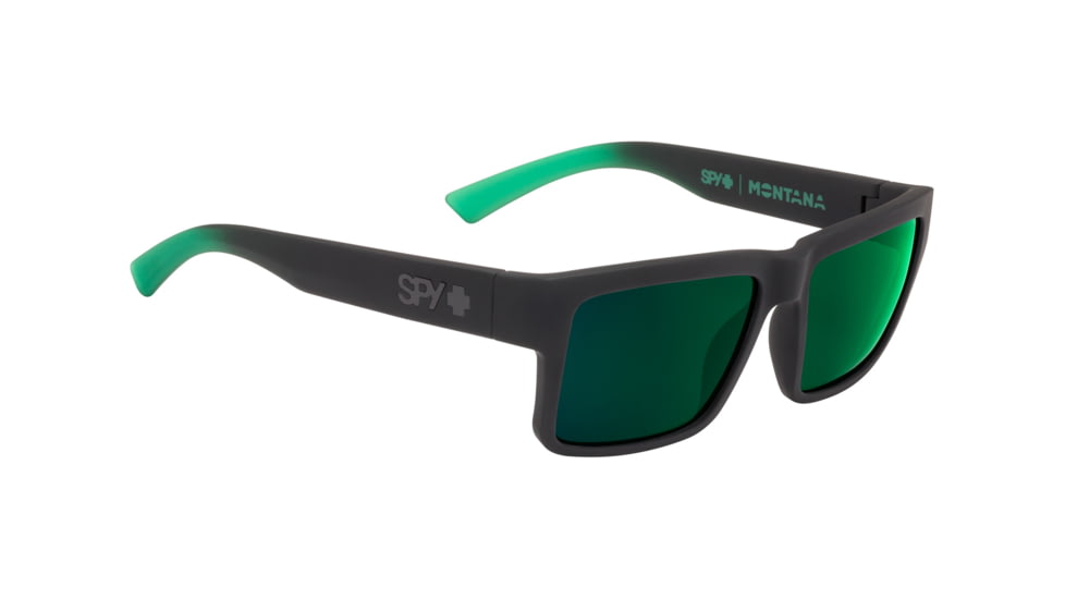 Spy Optic Montana Sunglasses, Soft Matte Black/Green Fade Frame, Happy Gray/Green w/Green Fla Lens, 673407843695