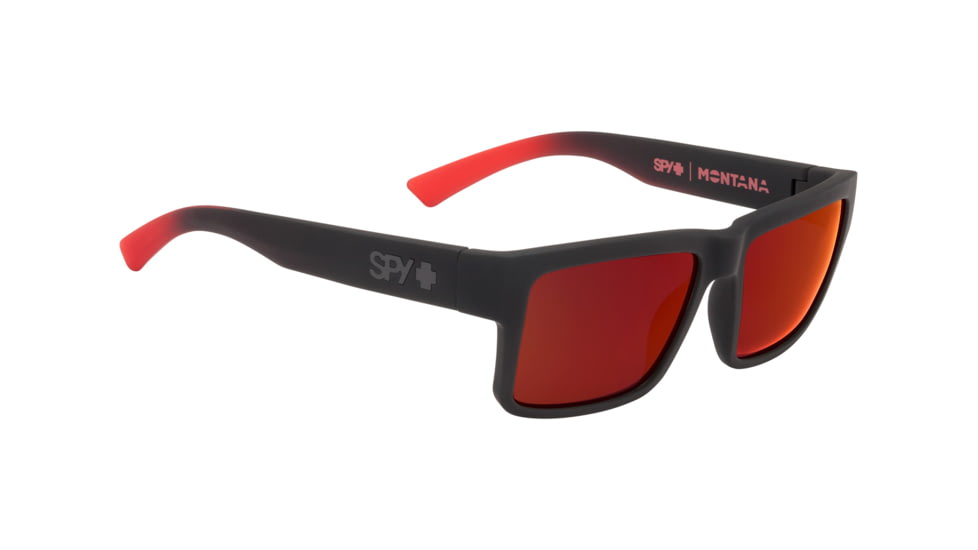 Spy Optic Montana Sunglasses, Soft Matte Black/Red Fade Frame, Happy Gray/Green w/Red Flash Lens, 673407803673