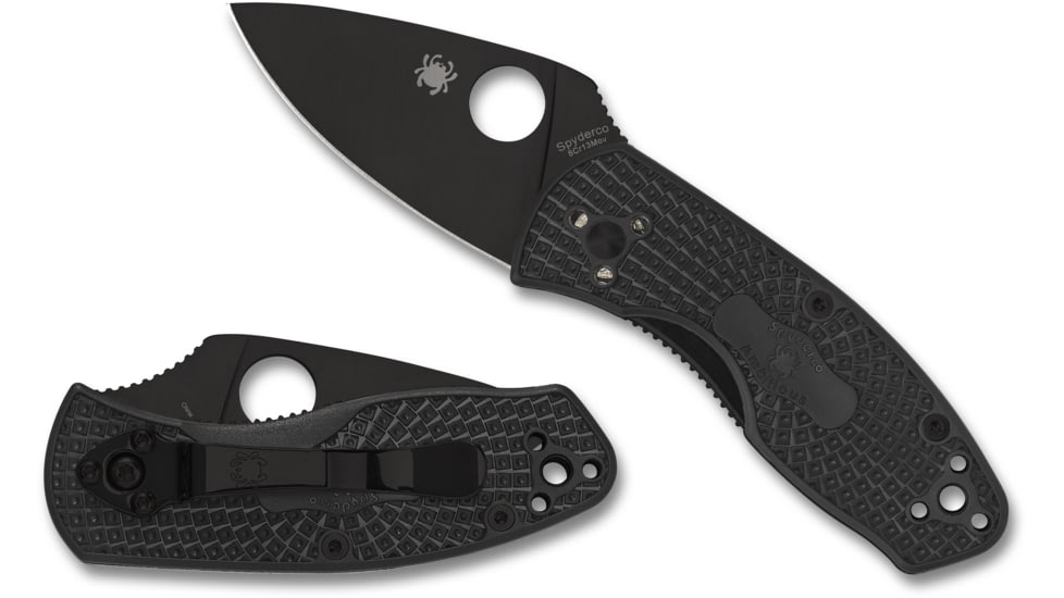 Spyderco Black Blade Ambitious Lightweight Folding Knives, 2.31in, 8Cr13MoV, Plain Blade, Black FRN Handle, C148PBBK