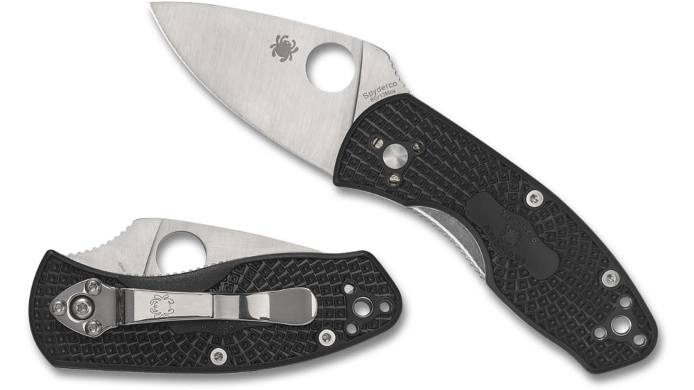 Spyderco Ambitious Lightweight Folding Knife, 2.43in, 8Cr13MoV, Plain Leaf Blade, FRN Black Handle, C148PBK