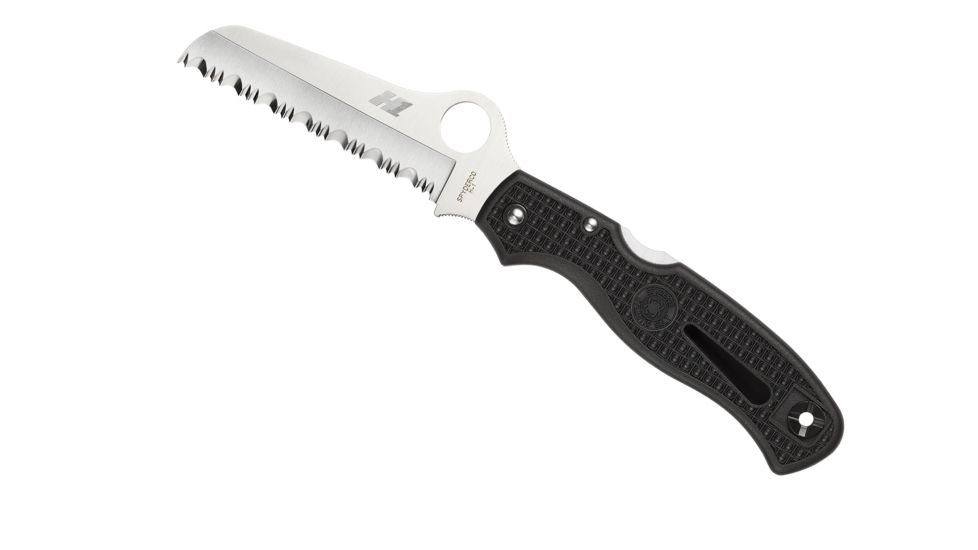 Spyderco Atlantic Salt Black FRN Handle, H-1 Serrated Blade Fold Knife C89SBK