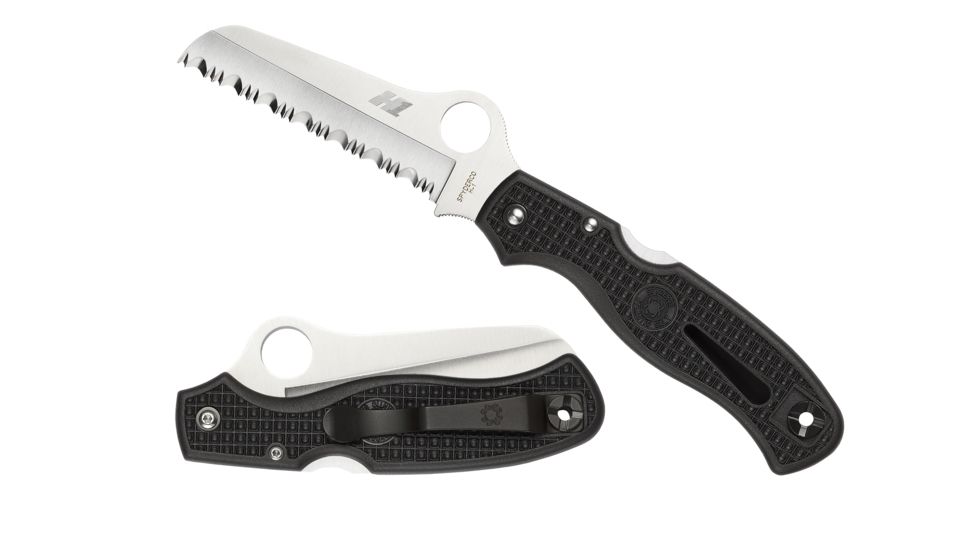 Spyderco Atlantic Salt Black FRN Handle, H-1 Serrated Blade Fold Knife C89SBK