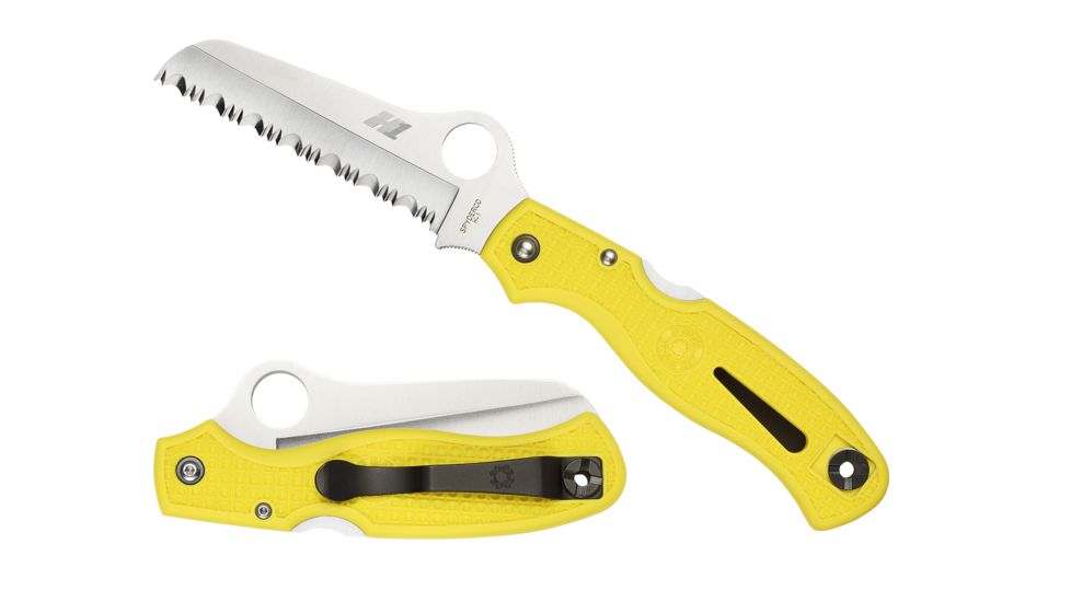 Spyderco Atlantic Salt Yellow FRN Handle, H-1 Serrated Blade Fold Knife C89SYL