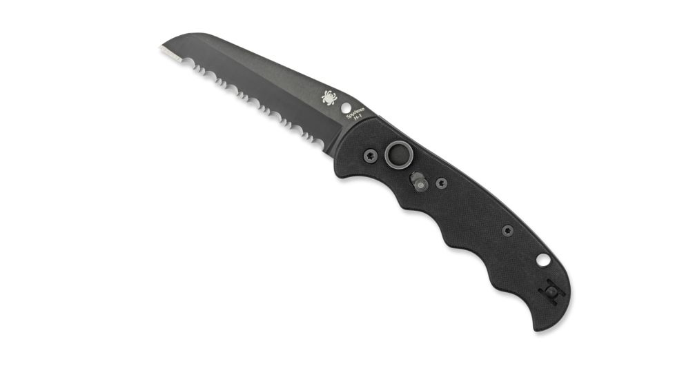 Spyderco Autonomy Automatic Folding Knife, 3.7in, H-1 Steel, Serrated Blade, Black Coated, Drop Point Blade, G-10, Black Handle, C165GSBBK