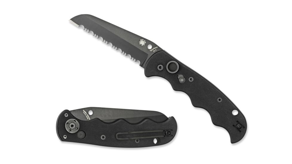 Spyderco Autonomy Automatic Folding Knife, 3.7in, H-1 Steel, Serrated Blade, Black Coated, Drop Point Blade, G-10, Black Handle, C165GSBBK