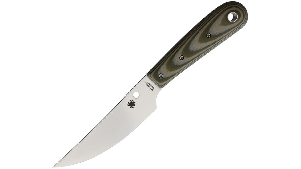 Spyderco Bow River Fixed Blade Knife, 4.25in, Satin Finish 8Cr13MoV Stainless Steel Blade, Trailing Point Blade, G-10, OD Green/Tan Handle, FB46GPOD