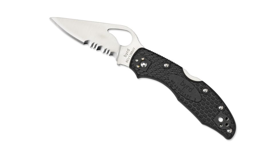 Spyderco Byrd Black Meadowlark 2 Combo Blade Folding Knife, BY04PSBK2