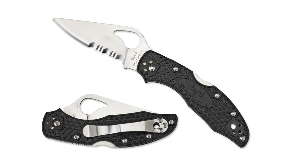 Spyderco Byrd Black Meadowlark 2 Combo Blade Folding Knife, BY04PSBK2