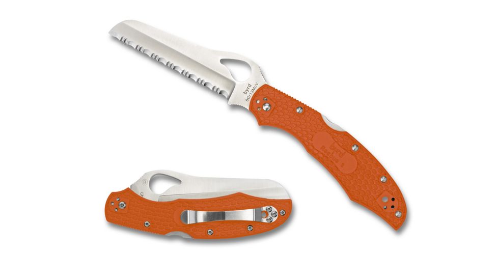 Spyderco Byrd Orange Cara Cara 2 Serrated Folding Lockback Knife, BY17SOR2