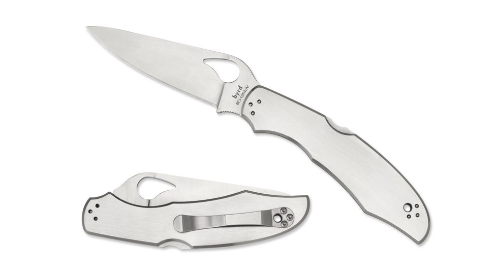 Byrd by Spyderco Cara Cara 2 Folding Knife, 95 mm, Stainless Steel Plain Blade, Stainless Steel Handle, BY03P2