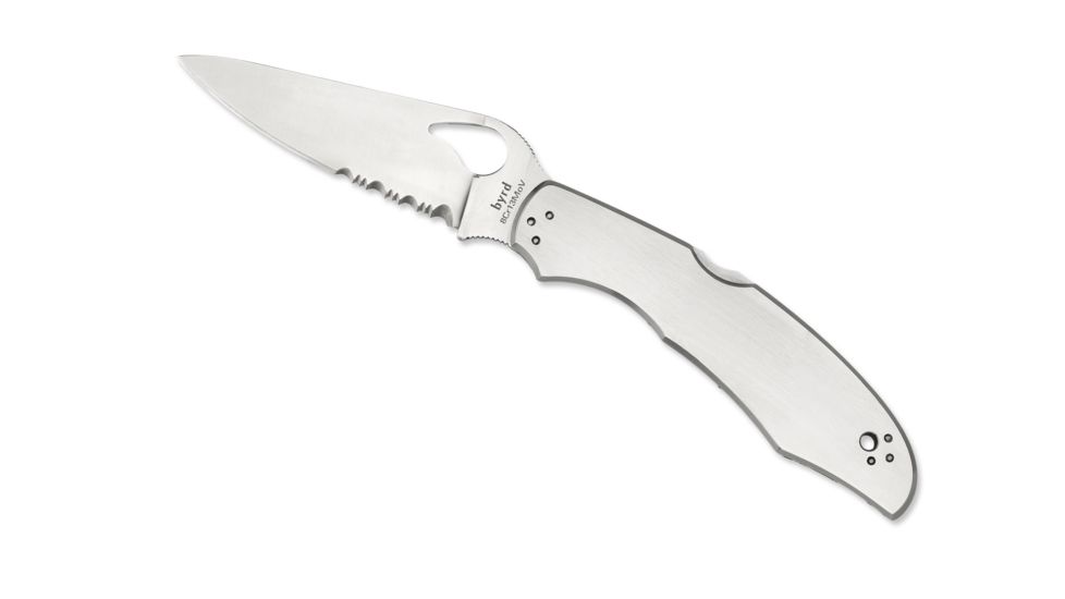 Byrd by Spyderco Cara Cara 2 Folding Knife, 95 mm, Stainless Steel Partially Serrated Blade, Stainless Steel Handle, BY03PS2