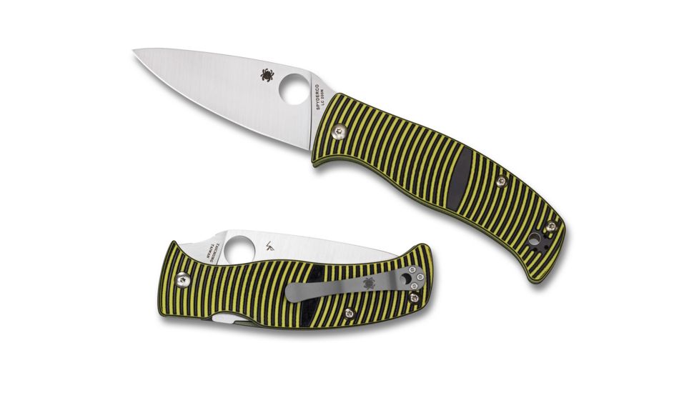 Spyderco Caribbean Folding Knife, 3.7in, LC200N, Drop Point, G10, Black/Yellow Handle, C217GP