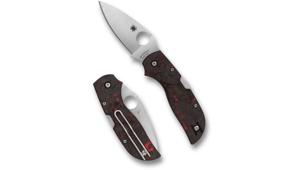 Spyderco Chaparral Red Fatcarbon Carbon Fiber 2.8in Folding Knife, Satin Finish, Silver, Red Fatcarbon Carbon Fiber Grips, C152CFRDP