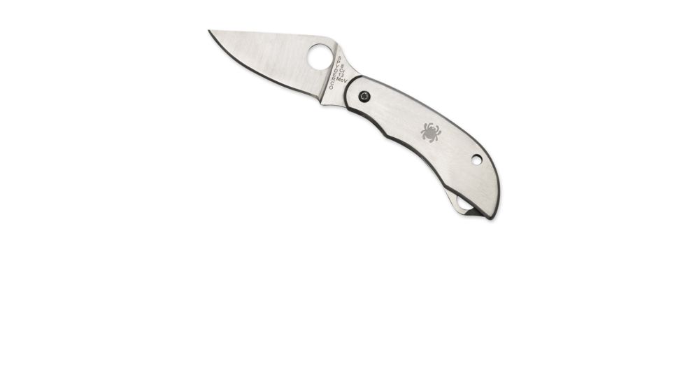 Spyderco ClipiTool Folding Knife, 2.01in, 8Cr13MoV, Clip Point Plain/Serrated Blade, Stainless Steel, Silver Handle, C176P&amp;S