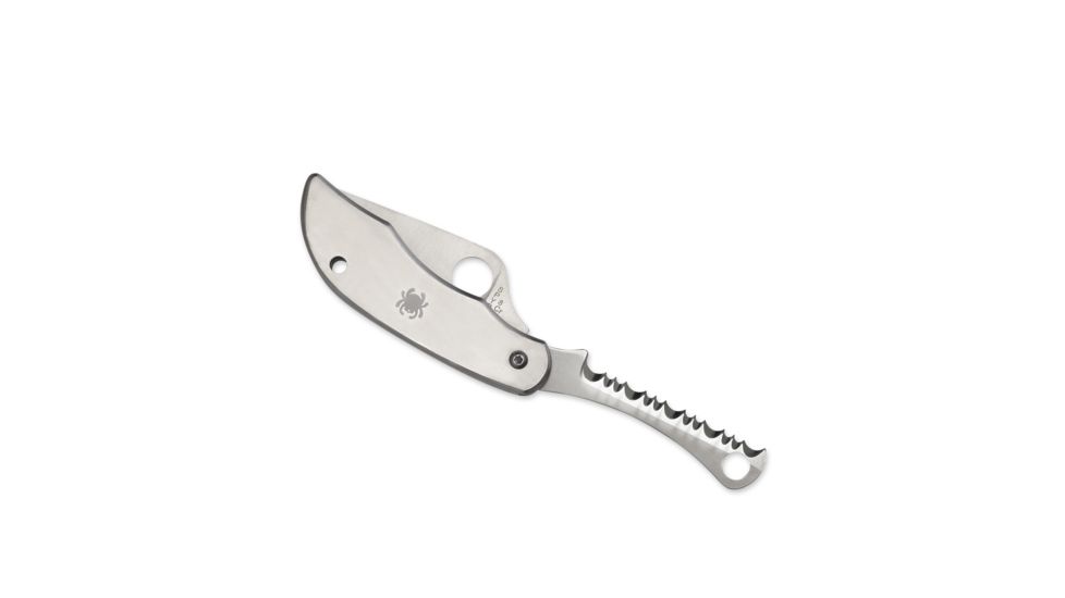 Spyderco ClipiTool Folding Knife, 2.01in, 8Cr13MoV, Clip Point Plain/Serrated Blade, Stainless Steel, Silver Handle, C176P&amp;S