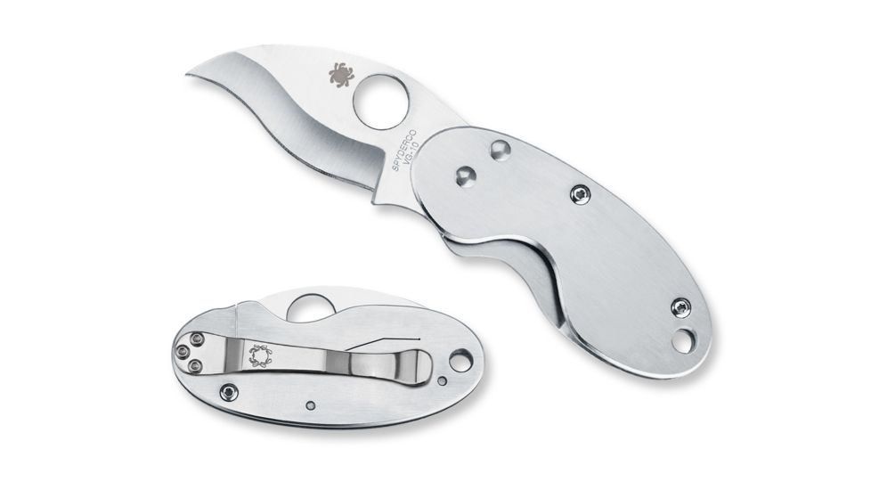 Spyderco Cricket Folding Knife, 1.9in, VG-10, Plain Edge, Drop Point Blade, Stainless Steel, Silver Handle, C29P