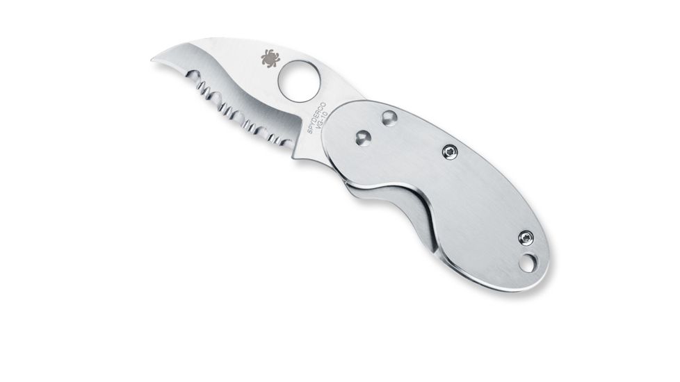 Spyderco Cricket Folding Knife, 1.9in, VG-10, Serrated Drop Point Blade, Stainless Steel, Silver Handle, C29S