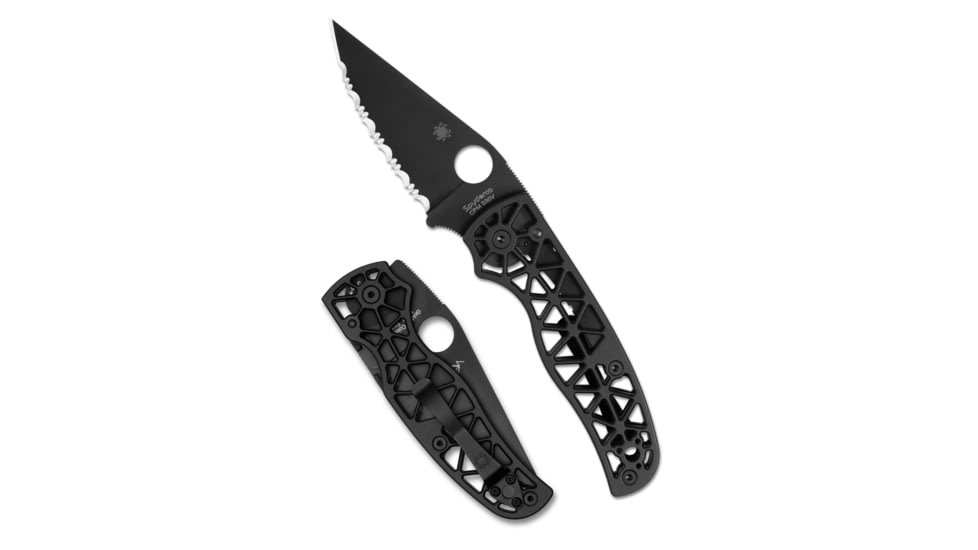 Spyderco Edgerati Folding Knife, 3.57in, CPM S30V, DLC, Clip Point, Aluminum, Black Handle, 716104017973