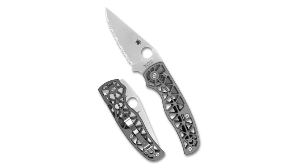 Spyderco Edgerati Folding Knife, 3.57in, CPM S30V, Satin, Clip Point, Aluminum, Silver Handle, 716104017959
