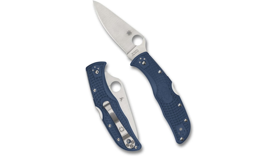 Spyderco Endela Lightweight CPM SPY27 3.41in Folding Knife, Plain Edge, Satin Finish, Silver, Blue FRN Handle, C243PCBL
