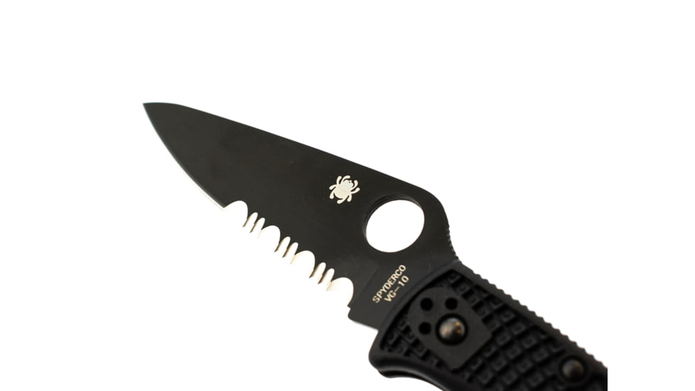Spyderco Endura 4 Lightweight Folding Knife, 3.8in, VG-10, Partially Serrated Drop Point Blade, Black Blade, Black FRN Handle, C10PSBBK