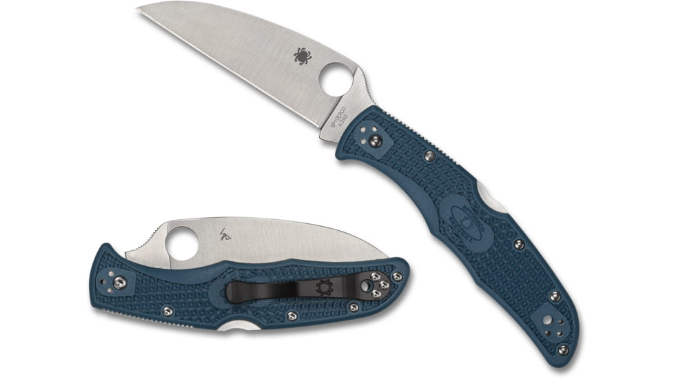 Spyderco Endura 4 Lightweight Blue Wharncliffe K390 Folding Knife, 3.78in, K390 Steel, Plain Blade, Blue FRN Handle, C10FPWK390
