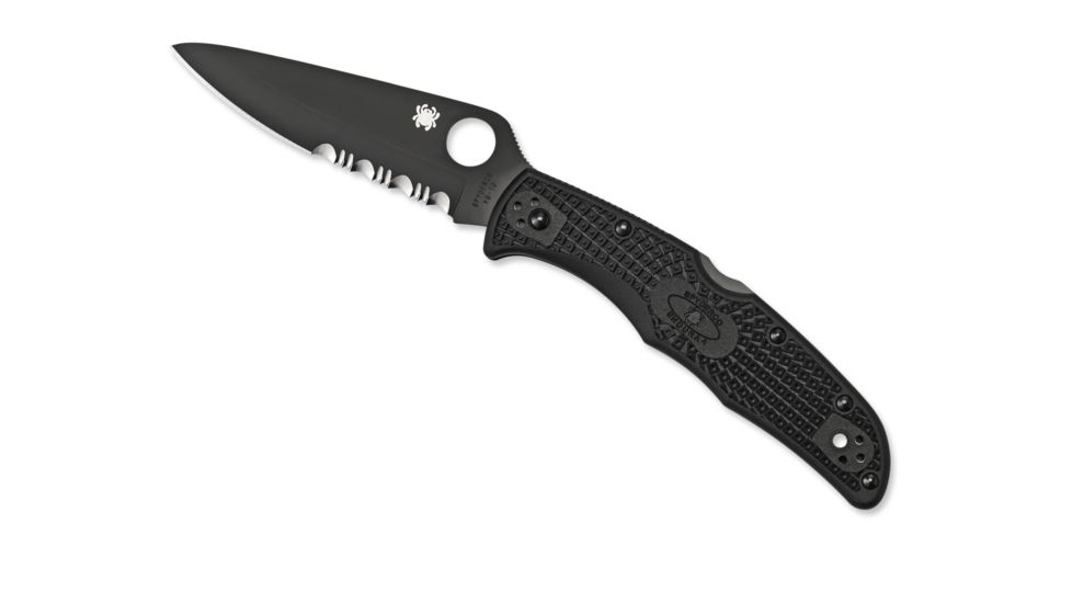 Spyderco Endura 4 Lightweight Folding Knife, 3.8in, VG-10, Partially Serrated Drop Point Blade, Black Blade, Black FRN Handle, C10PSBBK