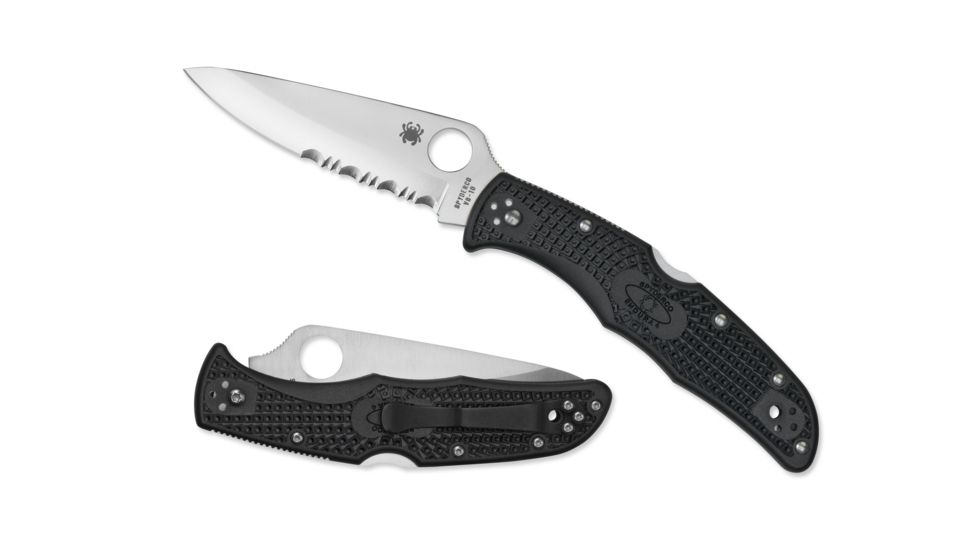 Spyderco Endura 4 Lightweight Folding Knife, 3.8in, VG-10, Partially Serrated Drop Point Blade, FRN Black Handle, C10PSBK